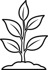 Simple line art icon illustrating a small growing seedling emerging from the ground