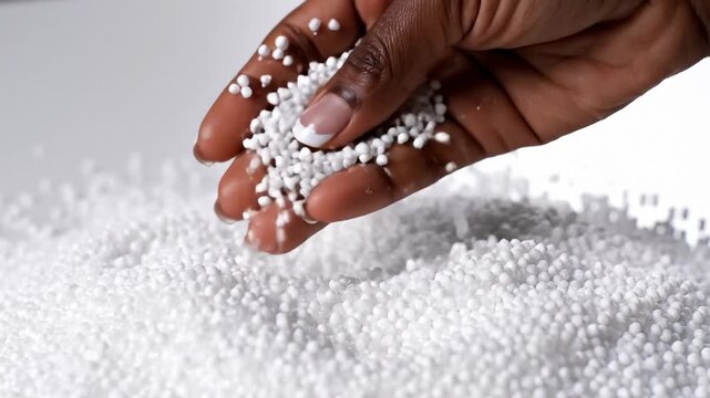 African American Hand Pouring Polystyrene Balls, Close Up Shot