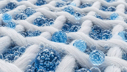 White fabric with blue gel beads for cooling and comfort