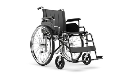 Fototapeta premium A Standard Black Wheelchair Isolated on a White Background.