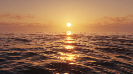 A serene sunset over the ocean, casting a golden glow on the water