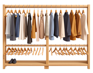 Set of clothing wooden racks. Garment storage organizer cutouts