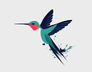 Hummingbird in illustration in brush stroke painting,