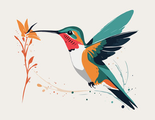 Hummingbird in illustration in brush stroke painting,