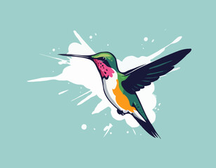 Hummingbird in illustration in brush stroke painting,