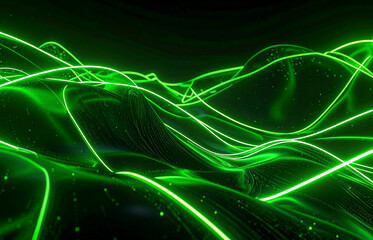 Glowing green lines over undulating, dark landscape