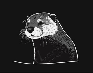otter in black and white animal drawing,