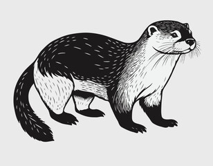 otter in black and white animal drawing,