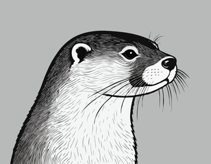 otter in black and white animal drawing,