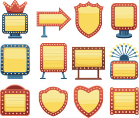Assortment of vintage marquee signs and light-up display boards vector illustration © MD MOZAMMEL HAQUE