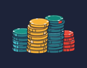 Detailed Illustration of Gambling Chips Stacked with Hand-Drawn