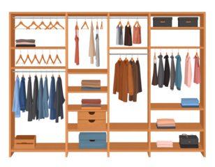 Set of clothing wooden racks. Garment storage organizer cutouts