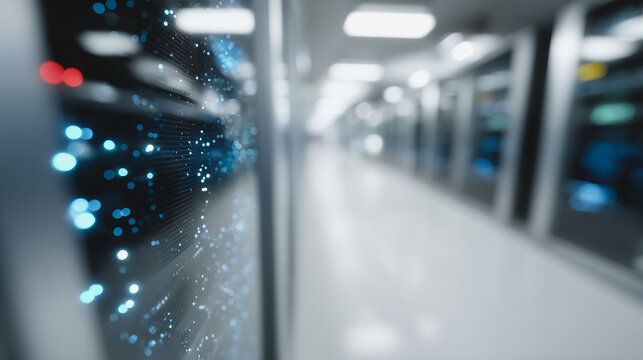 Inside a data center, shimmering digital information streams through server racks, visualizing modern technology and technological advancements, a symbol of connectivity, progress and the digital age. - Powered by Adobe