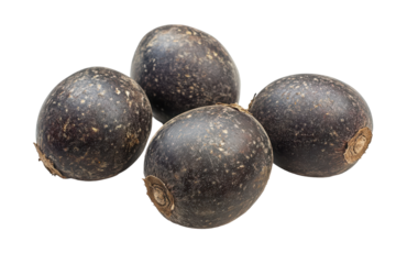 Black berries are shown on a transparent background.