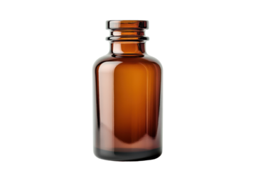 Amber glass bottle isolated on transparent background. Medicine bottle brown glass isolated on white background.