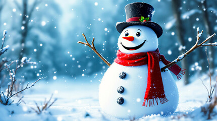 Obraz premium Smiling Snowman in a Winter Wonderland