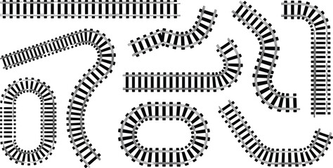 Collection of Black Silhouette Train Tracks in Various Shapes and Curves railway railroad © MD MOZAMMEL HAQUE