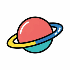 Colorful Cartoon Illustration of Planet Saturn. © Erviana