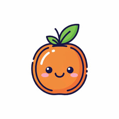 Cute Kawaii Orange Fruit Character with Green Leaves.