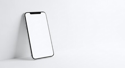Modern Smartphone with Blank White Screen Leaning on a White Wall