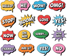 Comic Style Speech Bubbles with Various Words and Exclamations Keywords: speech bubble, comic