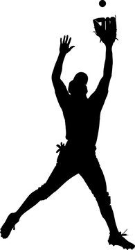 Dynamic Silhouette of a Baseball Player Leaping to Catch a Ball in Mid Air baseball