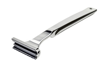 Classic double edge safety razor with metal handle isolated on transparent background. Razor blade isolated on a white background.