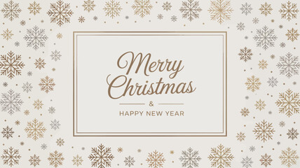  merry christmas and happy new year elegant greeting card with golden snowflake pattern, luxury festive typography design on beige background for holiday celebration and seasonal branding