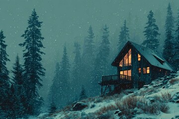 Panoramic banner featuring a modern wooden cabin. Generative AI