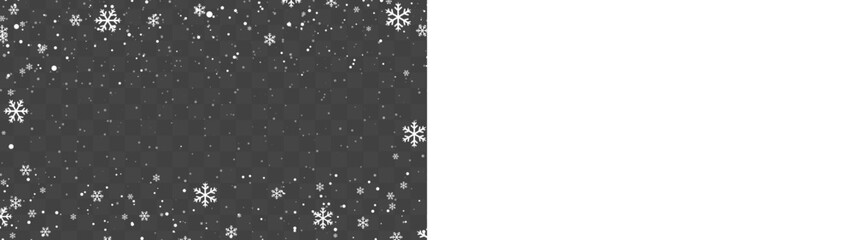 Soft winter snowfall background, white snowflakes on light grey gradient for holiday banners and greeting card designs