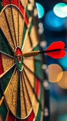 Bullseye target hit with dart in professional setting