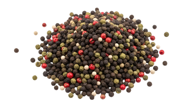 Colorful peppercorns in a pile isolated on a transparent background spices black green - Powered by Adobe