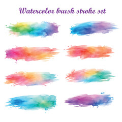 Colorful watercolor brush strokes set. Hand-painted artistic textures isolated on white. Vector.