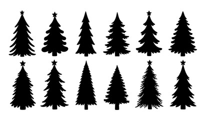 Decorative hand drawn fir and pine Christmas tree silhouettes winter vector