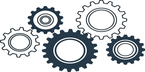 Linked Gear Wheels Mechanism Minimal Vector, Two Solid Colors, Mechanical Illustration