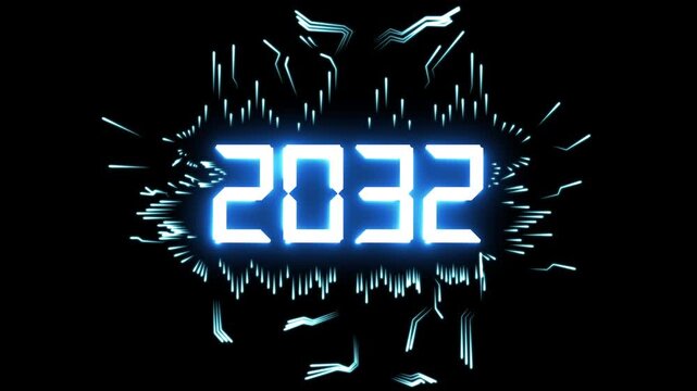 New year 2032 loading animation. Neon new year text animation. 