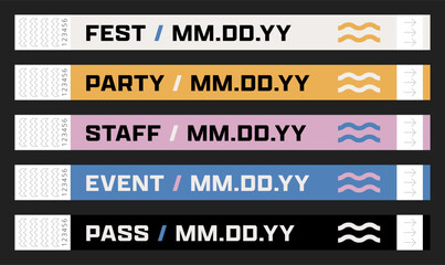 Access control wristbands. Vector template for events and parties