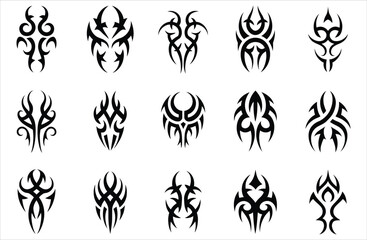 Black Tribal Graphic Elements for Tattoo Design, Symmetric Abstract Ornament Set