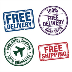 Worldwide Shipping and Free Delivery Seal, Global Logistics Icon for Ecommerce