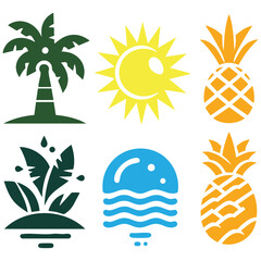 Obraz premium Summer sticker set. Summer element sticker. Summer holiday beach. Cartoon flat vector isolated on white bạckground 