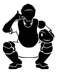 Baseball Catcher Silhouette Icon Gesturing You re Out baseball