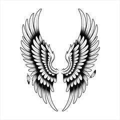 Sharp Wing Silhouette Illustration, Tribal Angel Wings for T-shirt and Graphic Design