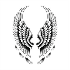 Detailed Majestic Wings Silhouette, Spread Feather Wings for Logo and Tattoo Design