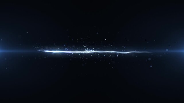 Abstract glowing digital cyber wave made of dust particles and glitter dots, moving on blue background, big data visualization, futuristic and technological, 3D, 4K