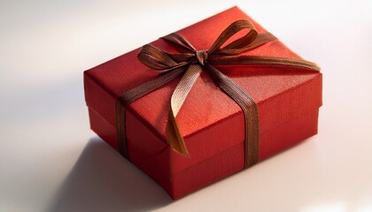 Obraz premium a close up shot of a red gift box with a brown ribbon tied around it sitting on a white surface in the light