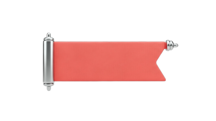 Red Banner with Silver Hardware on White Background