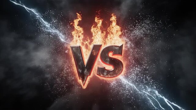 Fiery VS Text with Lightning Storm Background.