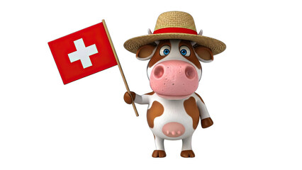 Obraz premium Cow Holding Swiss Flag in Switzerland