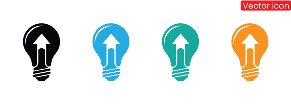 Colorful light bulb icons with arrows for business ideas, Lightbulb Icon Set. Bulb lamp icon in thin flat style. Electric lamp, light, innovation. Lightbulb Icon Set. Bulb lamp icon, Lamp icons,