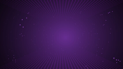 A dark purple abstract background with radiating lines and subtle particles, creating a digital tunnel effect.